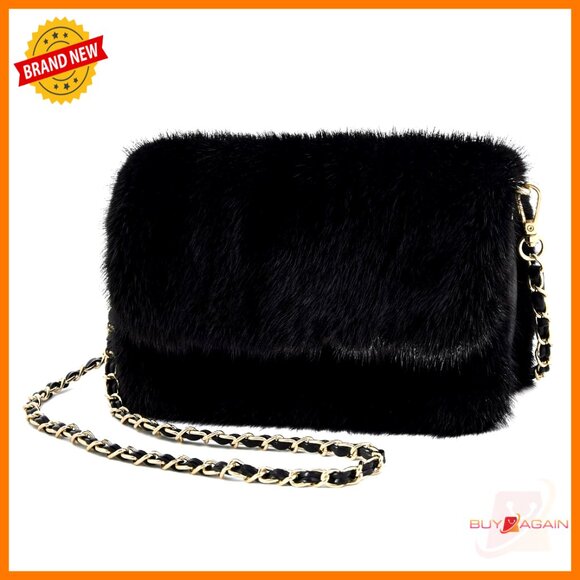 Luxury Mink Fur Evening Clutch with Chain Strap Compact Crossbody Bag